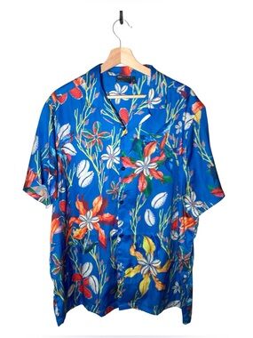 ASOS DESIGN Blue Floral Camp Collar Shirt | Men’s XL 42–44